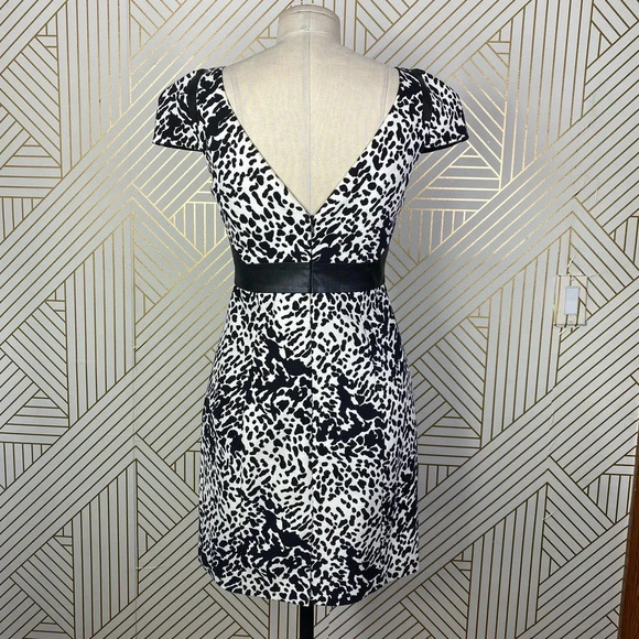 Tibi Animal Print Leather‎ Panel Dress Black Cream Size US 2 - Picture 8 of 12